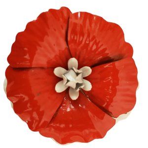 Vintage Red & White Enamel Poppy Pin Flower Brooch Remembrance Retro 60s